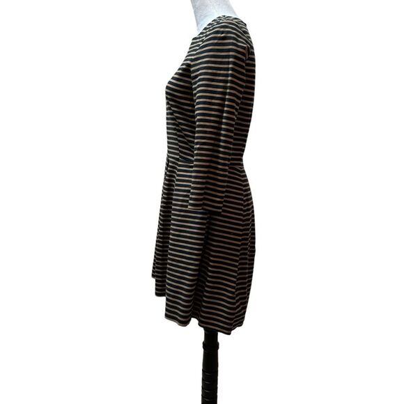 Striped Fit and Flare Dress Pleated Skirt 3/4 Sleeve - Picture 3 of 8